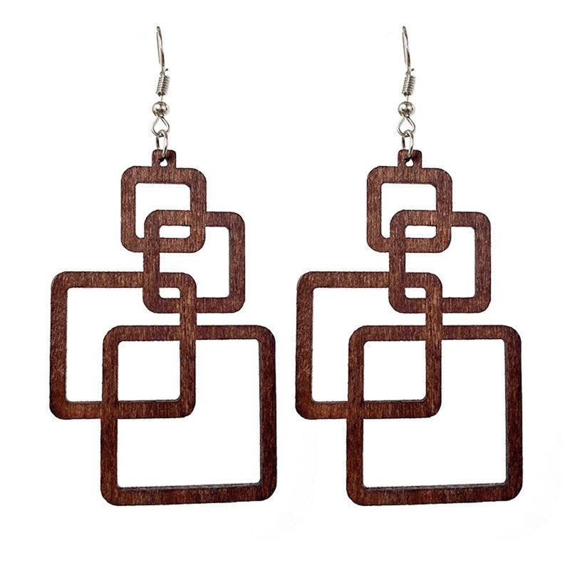 Holz Tropfen Ohrringe Geometrisch Retro Stil – Lara