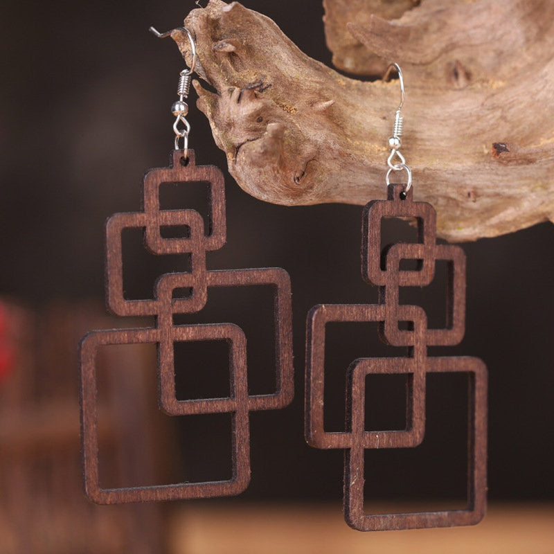 Holz Tropfen Ohrringe Geometrisch Retro Stil – Lara