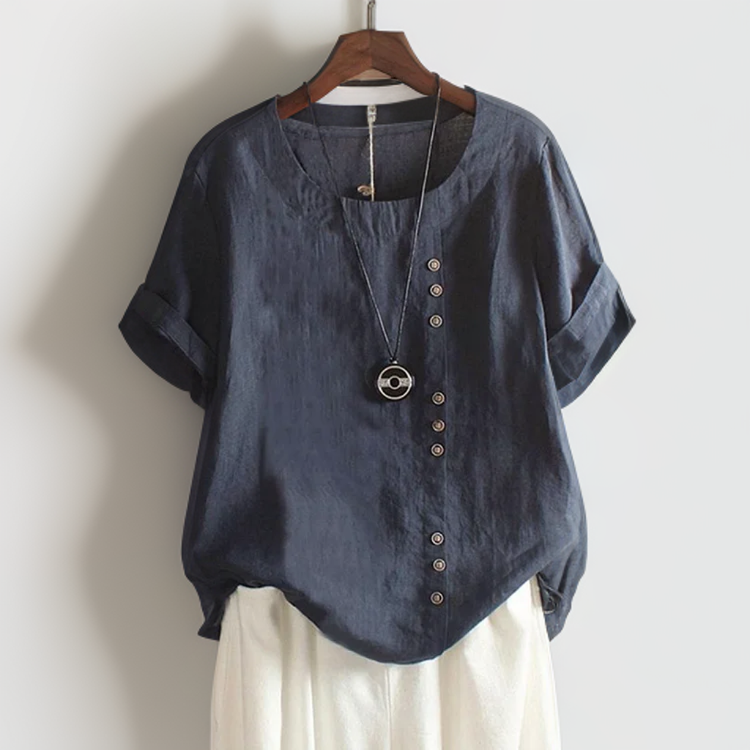 Damen T-Shirt Knopfleiste locker bequem lässig chic – Solviana