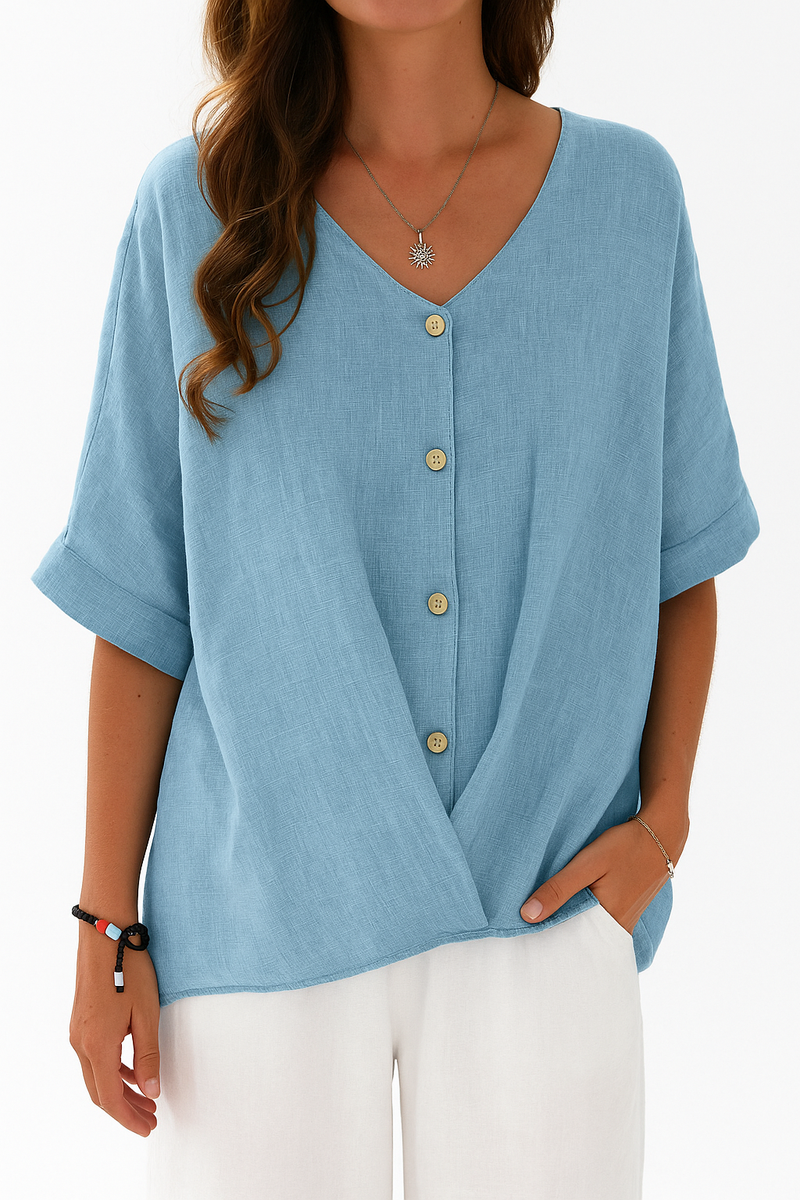 Plus-Size Bluse Damen V-Ausschnitt Knöpfe – Marina