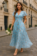 Langes Sommerkleid mit Blumenmuster und kurzen Ärmeln – Marliese