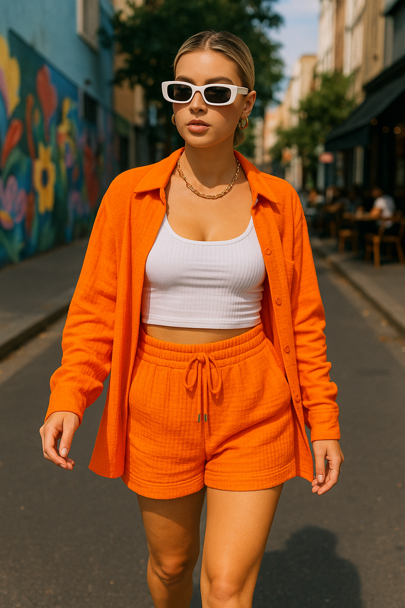 Strahlendes Sommer Langarmshirt und Shorts Set - Emilia