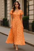 Langes Sommerkleid mit Blumenmuster und kurzen Ärmeln – Marliese