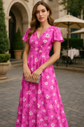 Langes Sommerkleid mit Blumenmuster und kurzen Ärmeln – Marliese