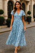 Langes Sommerkleid mit Blumenmuster und kurzen Ärmeln – Marliese