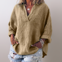 Langarmshirt Damen V-Ausschnitt bequem elegant vielseitig – Elanvia