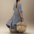 Maxikleid Damen Streifen V-Ausschnitt luftig Vintage – Selvara