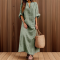 Maxikleid Damen Streifen V-Ausschnitt luftig Vintage – Selvara