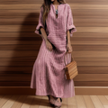 Maxikleid Damen Streifen V-Ausschnitt luftig Vintage – Selvara