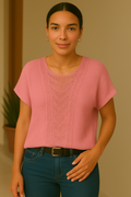 Damen Shirt mit Spitze und Rundhalsausschnitt – Kira