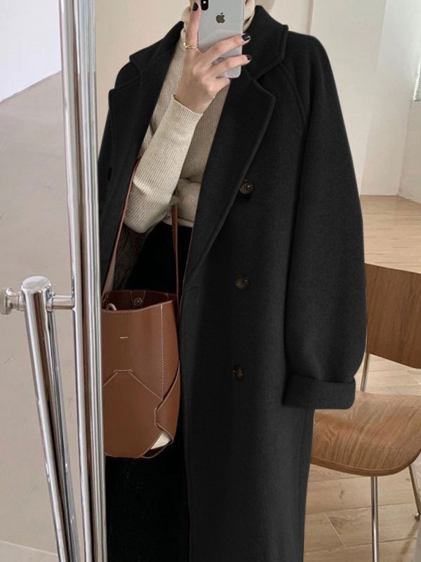 Langer Damenmantel mit Gürtel und Revers – Sophie