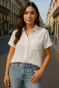 Baumwoll-Leinen Damenbluse mit klassischem Schnitt – Elin