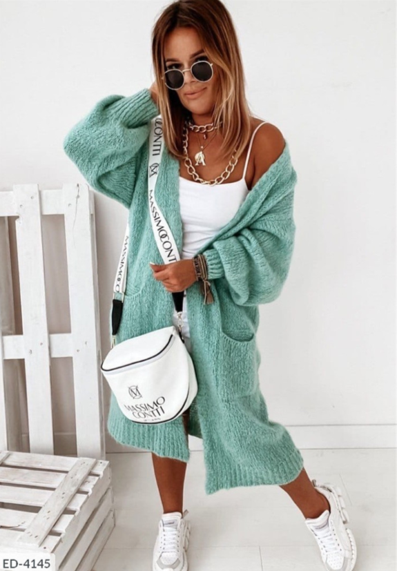 Lange Strickjacke mit Taschen für Damen – Nora