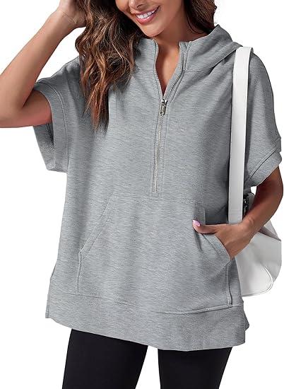 Damen Sommer Kapuzen-Top mit Reißverschluss und Stretch – Senta