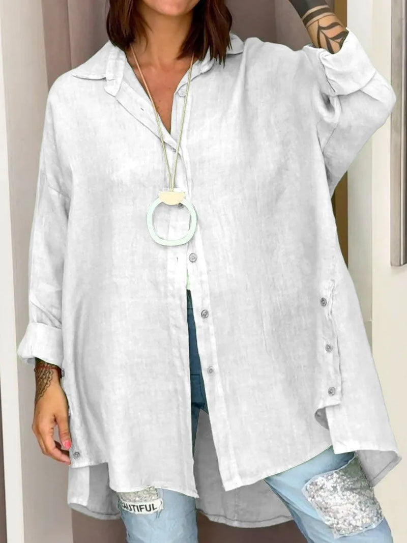 Damen Hemd Oversized Button-Down Leinen Look – Mia