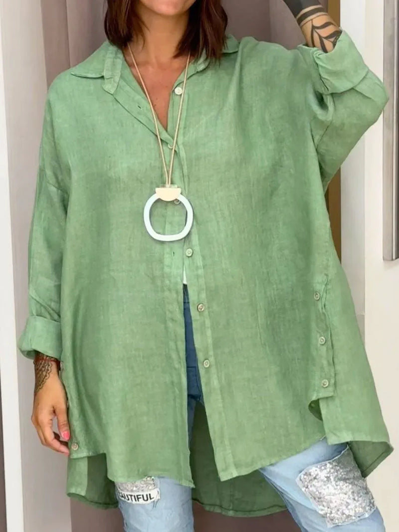 Damen Hemd Oversized Button-Down Leinen Look – Mia