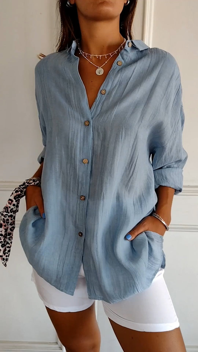 Plissierte Damenbluse mit Reverskragen Stil – Anvielle