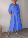 V-Ausschnitt Komfortkleid Damen mit Taschen Look – Selvera