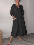 V-Ausschnitt Komfortkleid Damen mit Taschen Look – Selvera