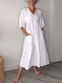 V-Ausschnitt Komfortkleid Damen mit Taschen Look – Selvera