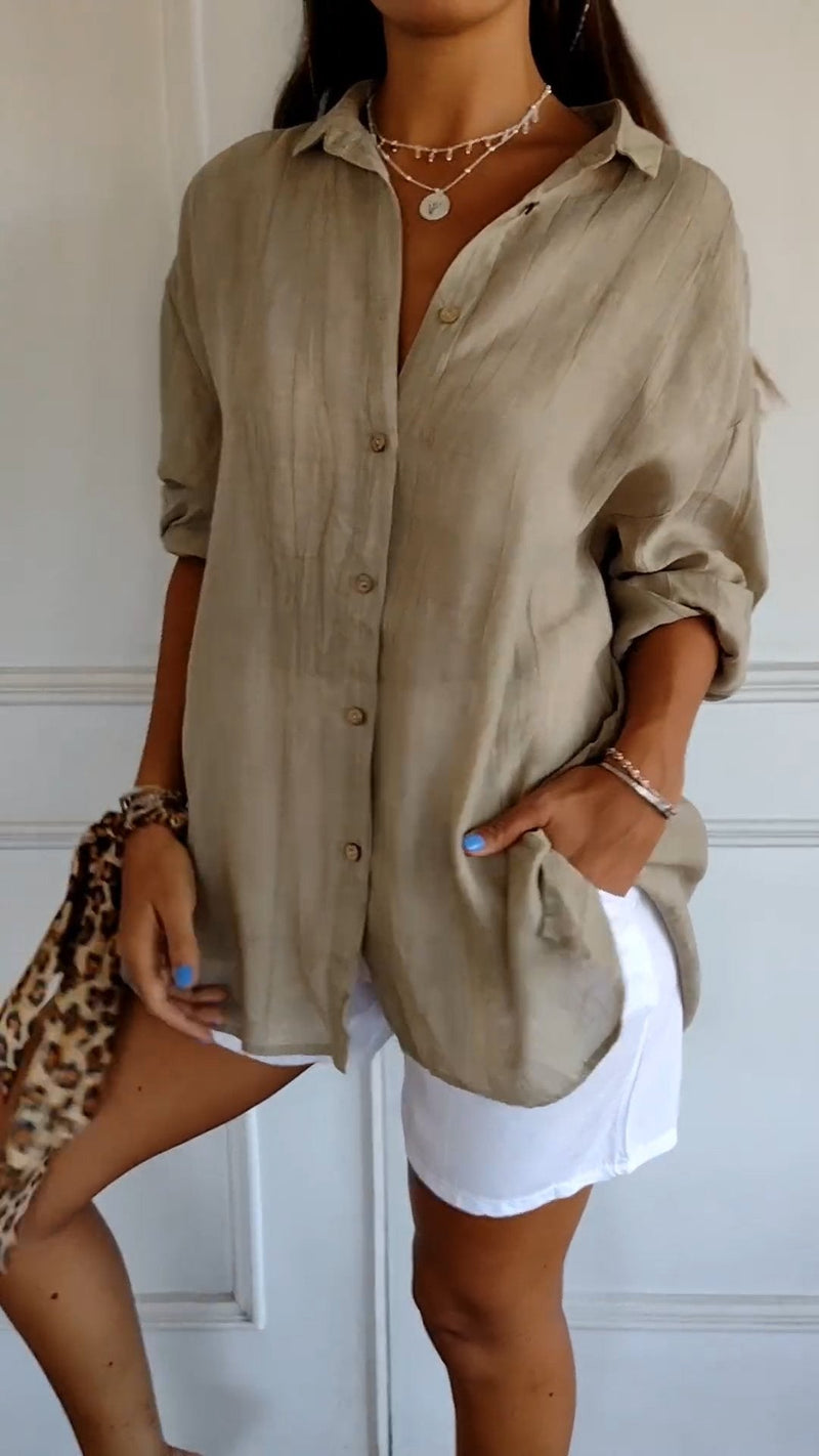 Plissierte Damenbluse mit Reverskragen Stil – Anvielle