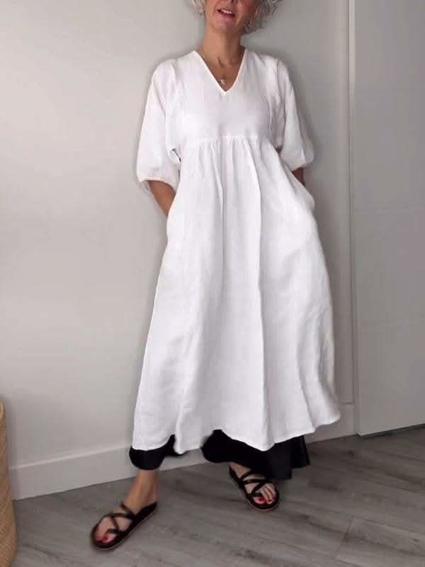 V-Ausschnitt Komfortkleid Damen mit Taschen Look – Selvera