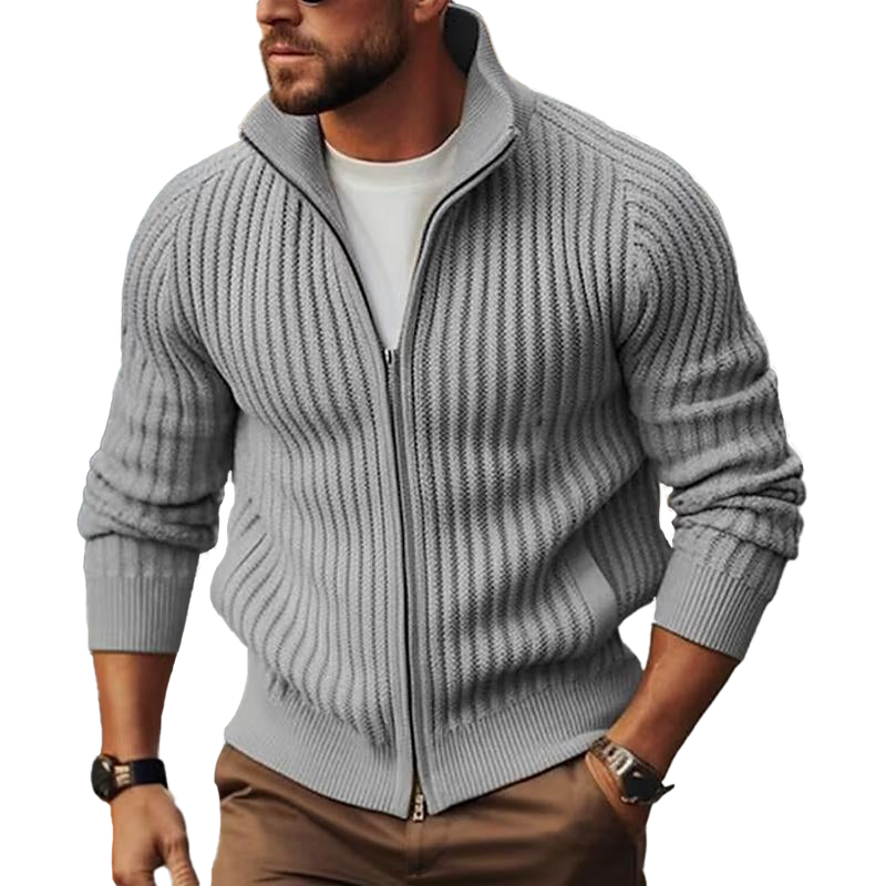 Strickjacke mit Rollkragen und gerippter Wolle – Heinrich