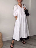 V-Ausschnitt Komfortkleid Damen mit Taschen Look – Selvera