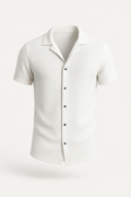 Herren Kurzarm-Sommerhemd Weiß Strick Elegant – Matteo