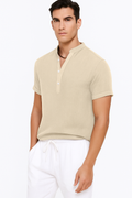 Sommer-Herren-Leinenhemd mit Henley-Kragen – Rovenzo
