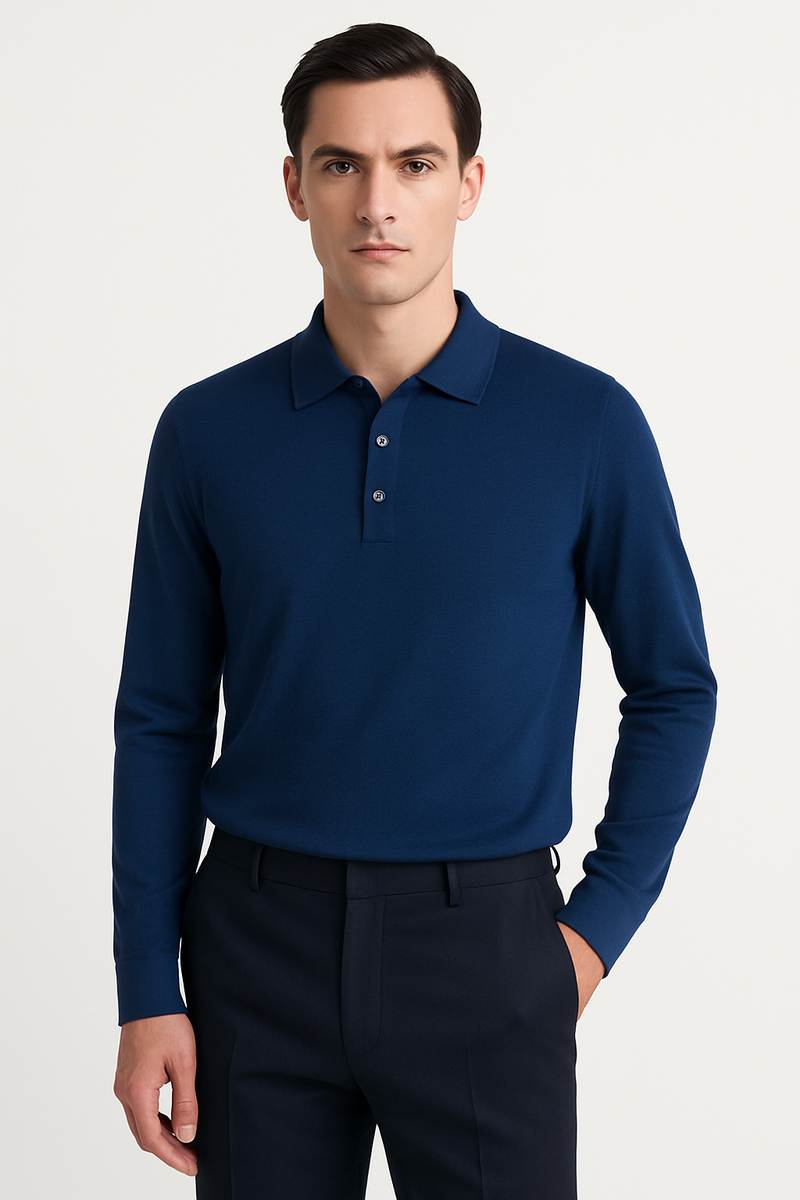 Langarm-Polo aus Kaschmir und Merinowolle – Thomas