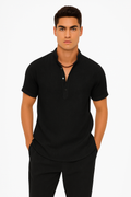 Sommer-Herren-Leinenhemd mit Henley-Kragen – Rovenzo