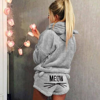 Katzenpyjama Set mit Kapuze und Shorts – Damen