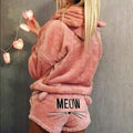 Flauschiges Katzen-Pyjama-Set mit Kapuze für Damen – Meow