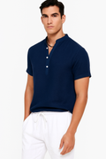 Sommer-Herren-Leinenhemd mit Henley-Kragen – Rovenzo
