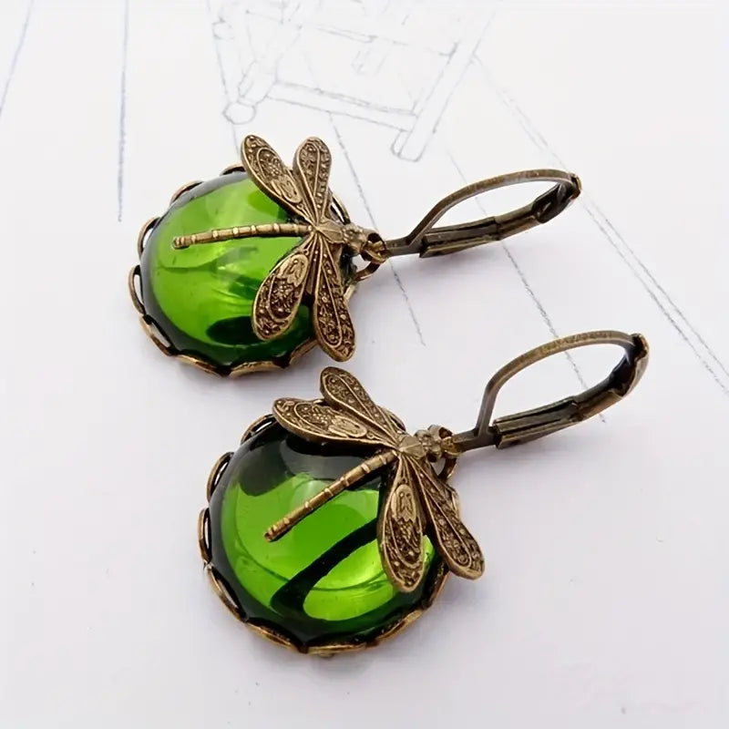 Vintage Libellen Ohrringe mit Mondstein Tropfen – Emilia