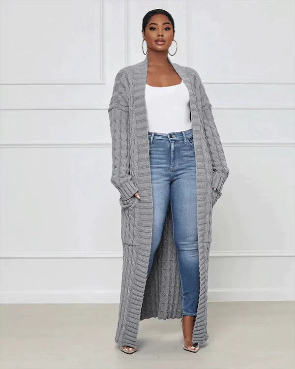 Langer Strickcardigan für Damen mit V-Ausschnitt – Mila
