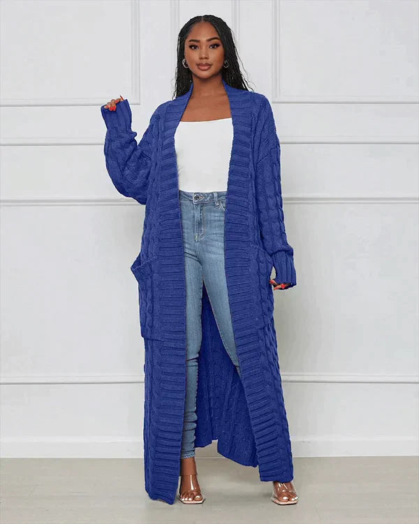 Langer Strickcardigan für Damen mit V-Ausschnitt – Mila