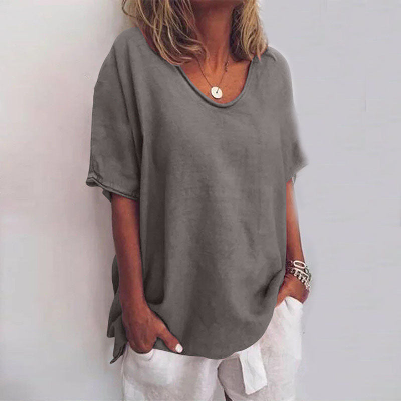 Leinenbluse Damen V-Ausschnitt Sommer Elegant – Fiorava