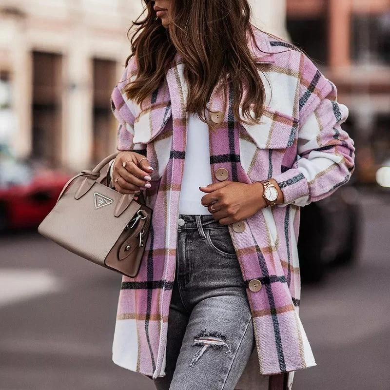 Damen Hemdmantel Kariert Oversize Herbst Stil – Lorena