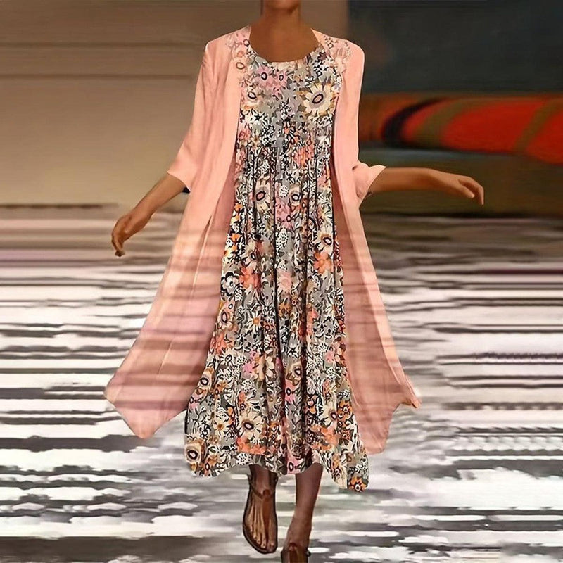 Boho Kleid Damen zweiteilig mit Blumenmuster – Elina