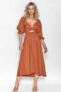 Elegantes Kleid Rüschenärmel Seitenausschnitt Glamour – Eloura