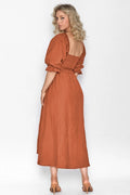 Elegantes Kleid Rüschenärmel Seitenausschnitt Glamour – Eloura