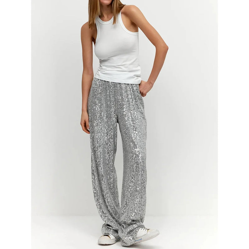 Glitzernde Paillettenhose aus Seide für Damen – Emilia