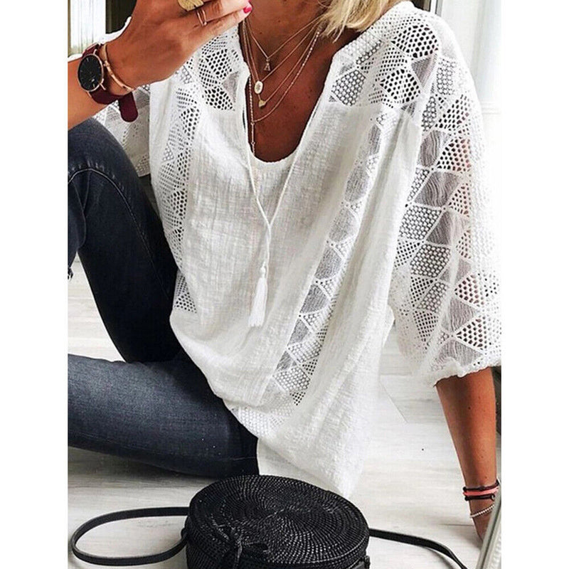 Bequemes Baumwoll-Tunika-Shirt mit 3/4-Ärmeln – Emilia