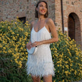 Elegantes Pailletten-Cocktailkleid mit Federbesatz – Valeria