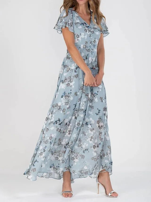 Florales Chiffon Maxikleid mit V-Ausschnitt – Noemi