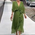 V-Ausschnitt Sommerkleid mit Taillengürtel – Leona