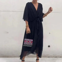 V-Ausschnitt Sommerkleid mit Taillengürtel – Leona