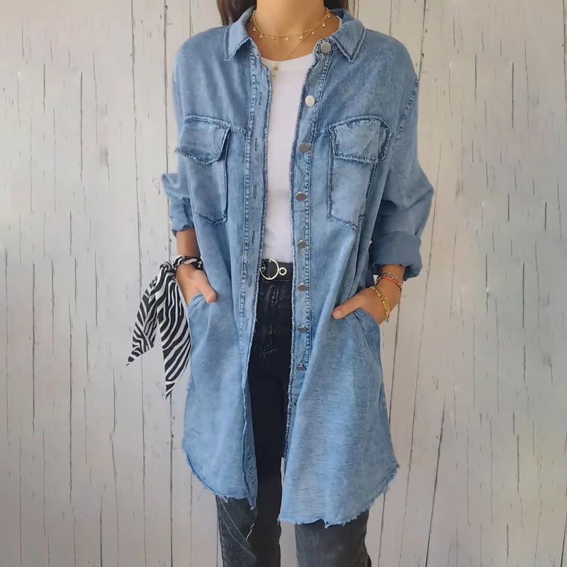 Lässiges Damen Hemd Denim Oversized Stil – Anna